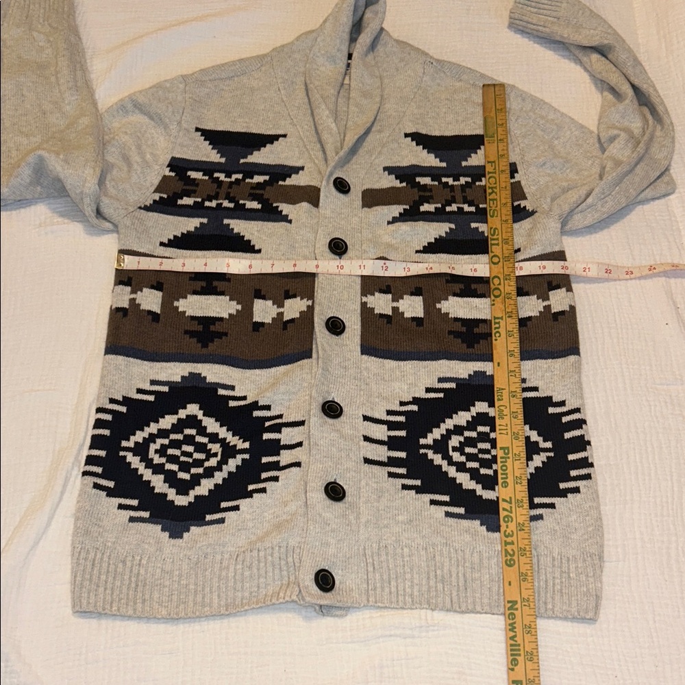 Urban Pipeline Men’s Sweater Cardigan Large Gray & Brown Cowl Aztec Southwestern - Picture 14 of 16